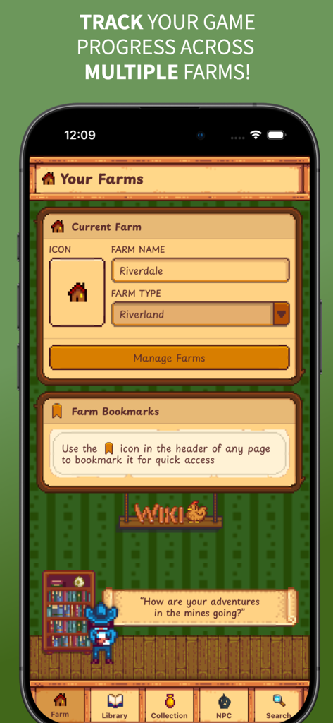 Gunther's Library for Stardew - アプリ内で複数のStardew Valleyファームの進捗状況を追跡および管理するためのインターフェース