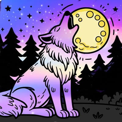 a wolf howling at the moon