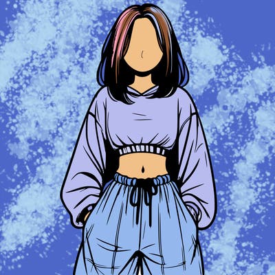 realistic girl faceless with baggy pants and a crop top
