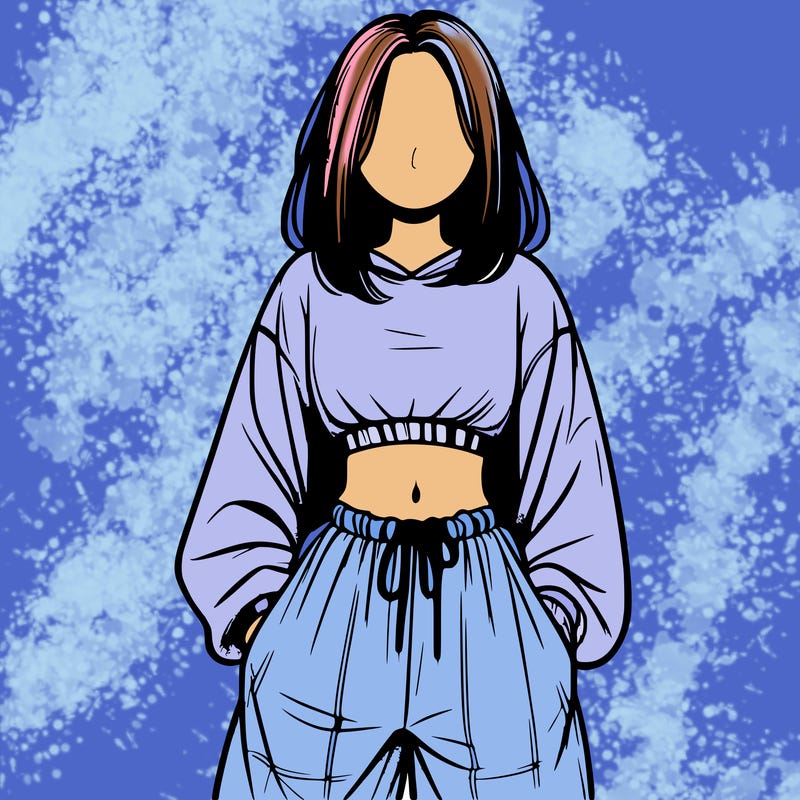 realistic girl faceless with baggy pants and a crop top
