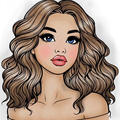 realistic girl with wavy hair and lips