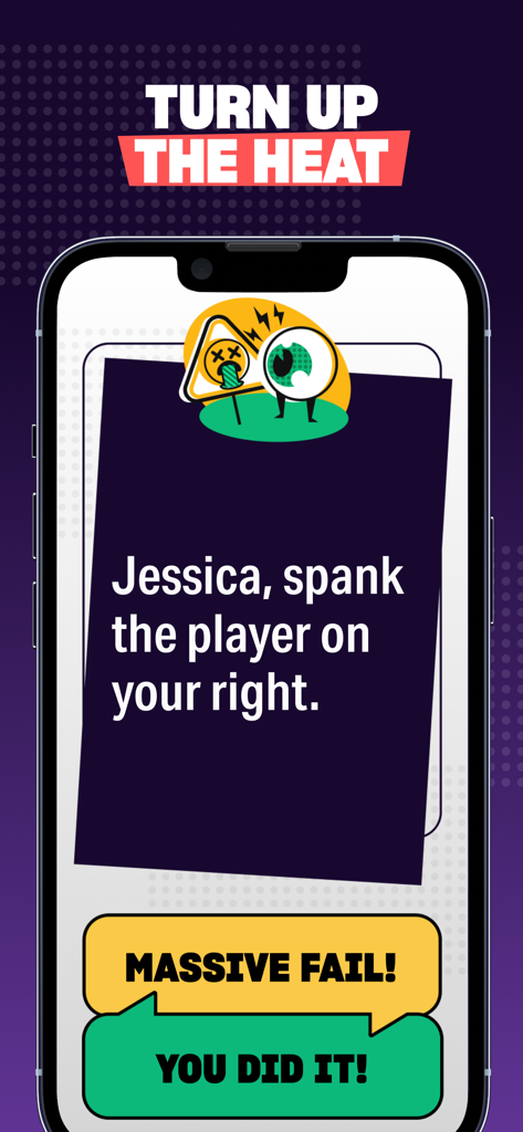 A smartphone displaying a spicy dare challenge in the Truth or Dare Party Roulette app