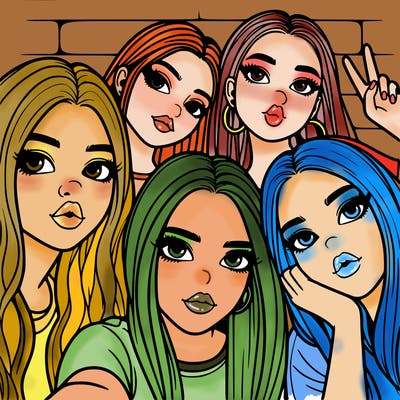 group of teen girls friends y2k up close in a selfie