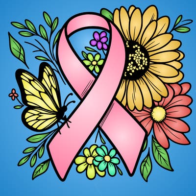 cancer awareness symbol with flowers and butterflies