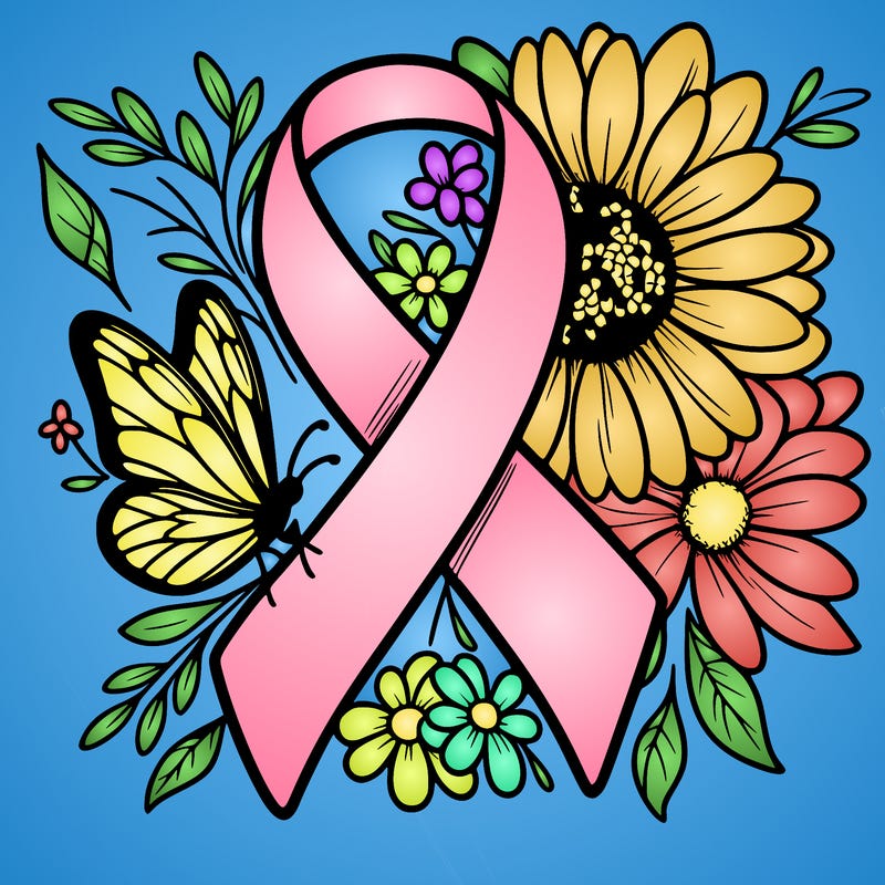 cancer awareness symbol with flowers and butterflies