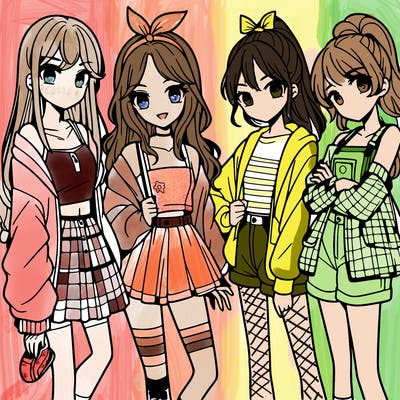 teen manga girls group of 4
