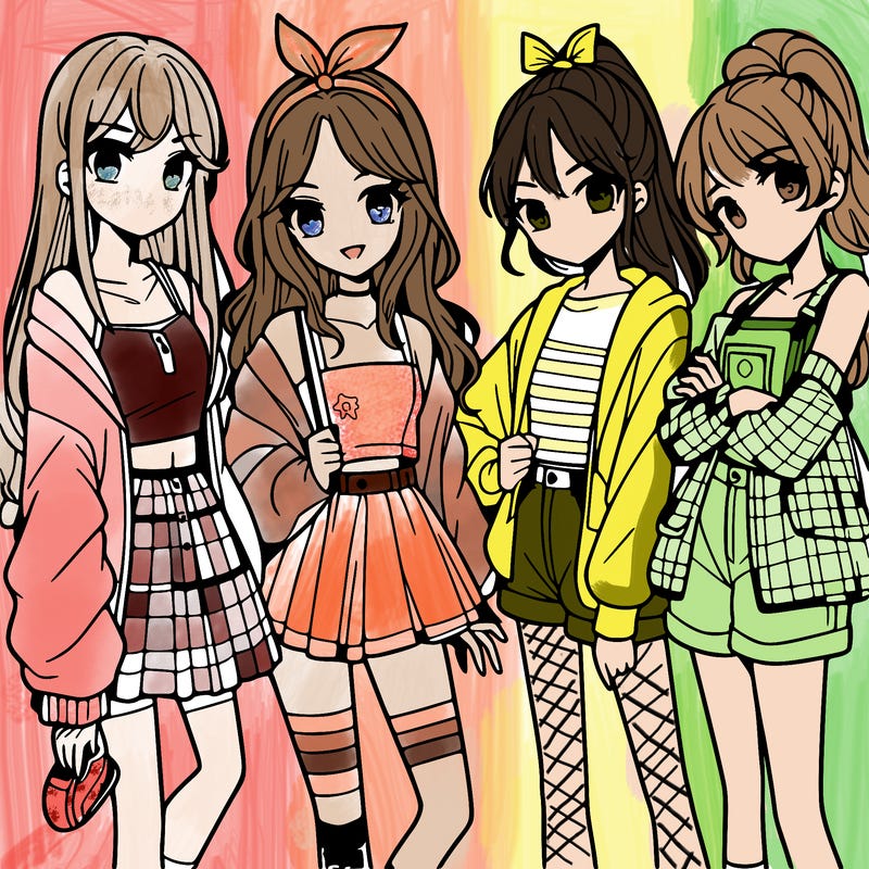 teen manga girls group of 4
