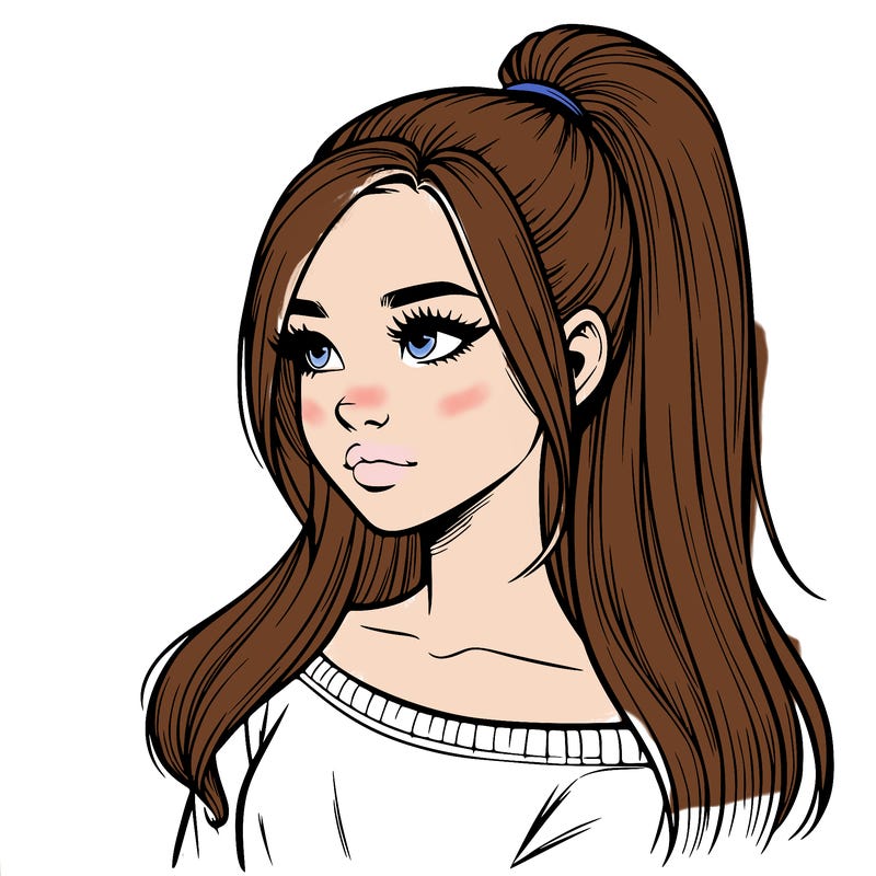 realistic girl with a high ponytail