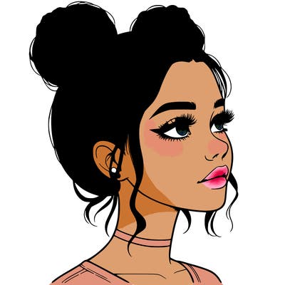realistic girl with buns on the top of her head