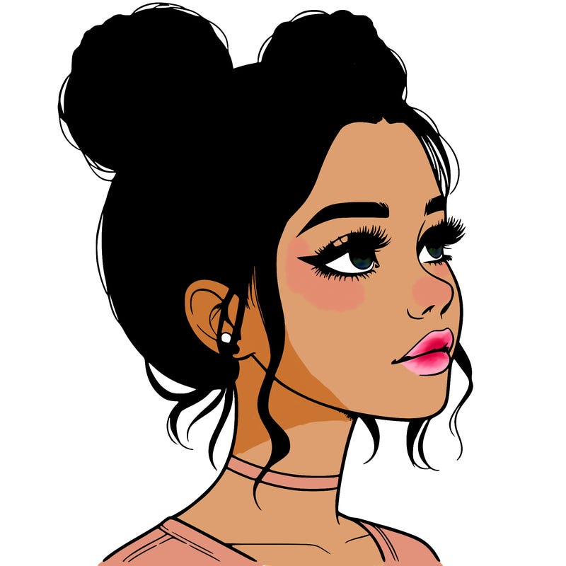 realistic girl with buns on the top of her head
