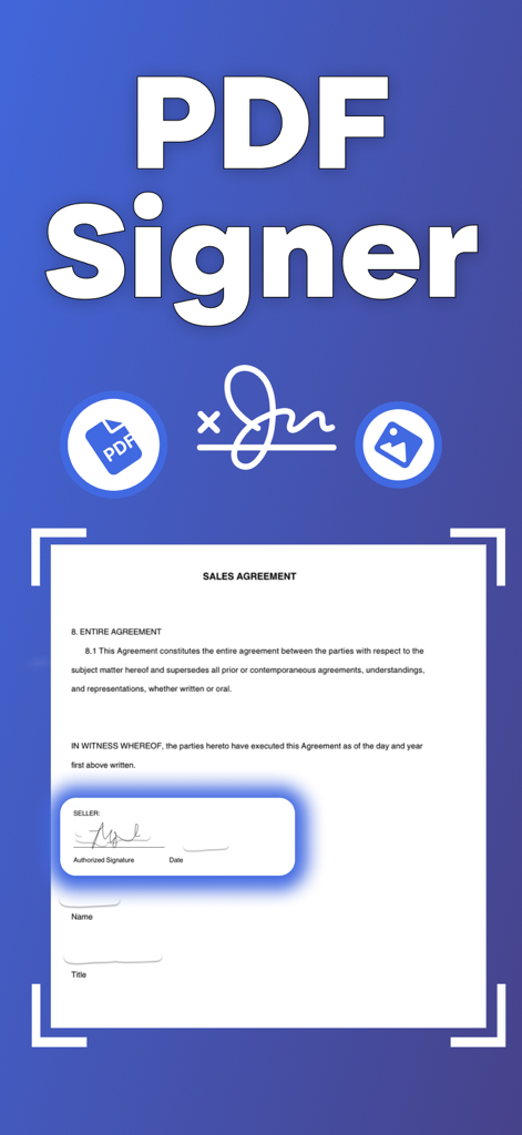 Interface do aplicativo Assinador de PDF mostrando um contrato de vendas sendo assinado digitalmente