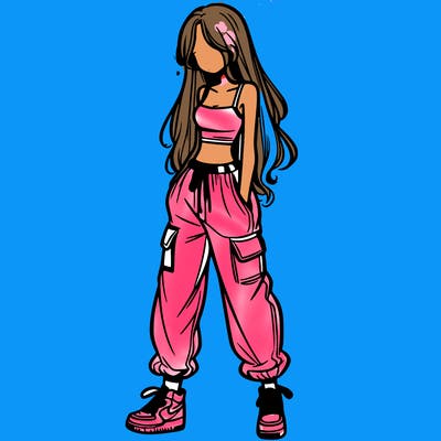 girl in baggy pants crop top and long hair