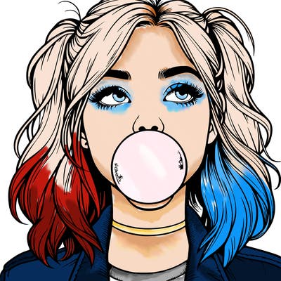 realististic girl blowing bubble -gum