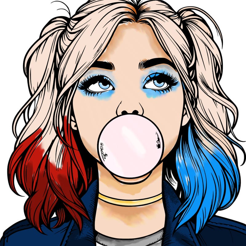 realististic girl blowing bubble -gum