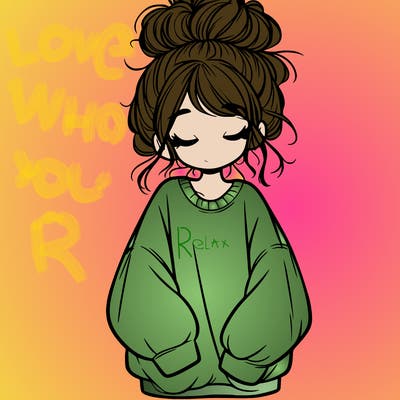 girl with baggy sweatshirt and messy bun