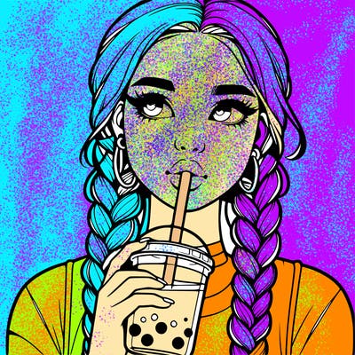 realistic girl with braided hair drinking boba