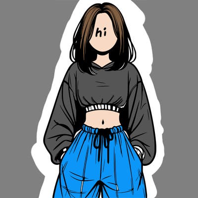 realistic girl faceless with baggy pants and a crop top