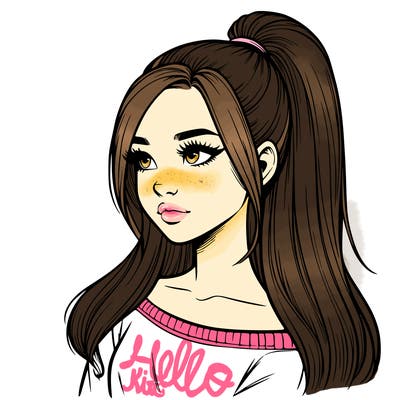 realistic girl with a high ponytail