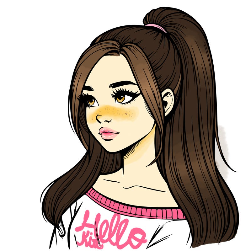 realistic girl with a high ponytail