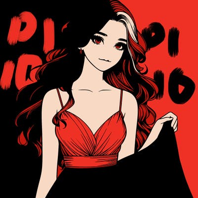 realistic girl in flowy silky prom dress