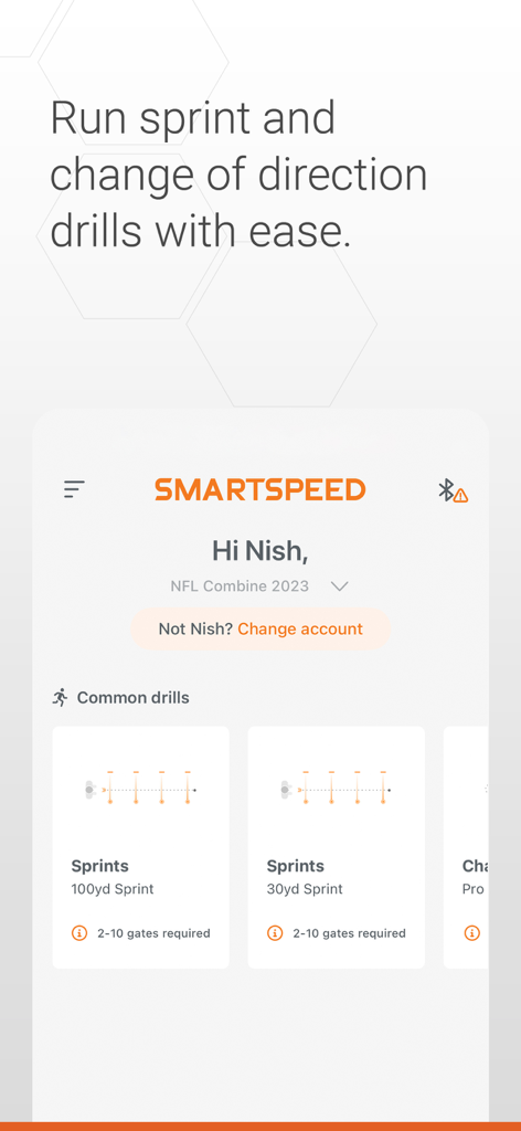 SmartSpeed Plus - SmartSpeed Plus app interface showing sprint drill options for athletic performance tracking