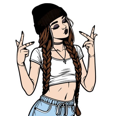 realistic teenage girl with braids and a beanie and crop top doing 🫶🏼