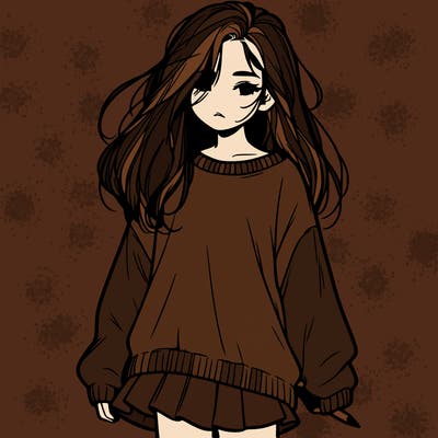 realistic girl with hair down and a big sweater split