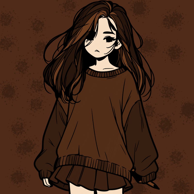 realistic girl with hair down and a big sweater split