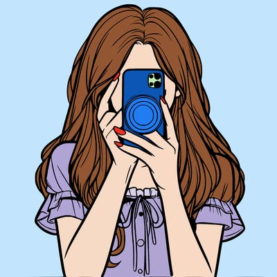 a realistic girl holding her phone taking pictures