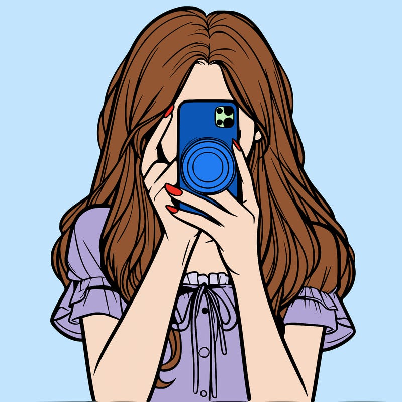 a realistic girl holding her phone taking pictures
