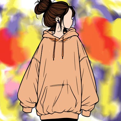 realistic girl with a oversized sweatshirt on and a bun