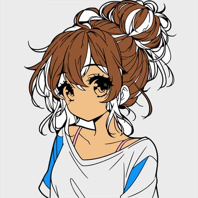 a beautiful anime girl with a messy bun