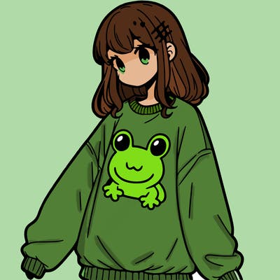 girl wearing frogging sweatshirt
