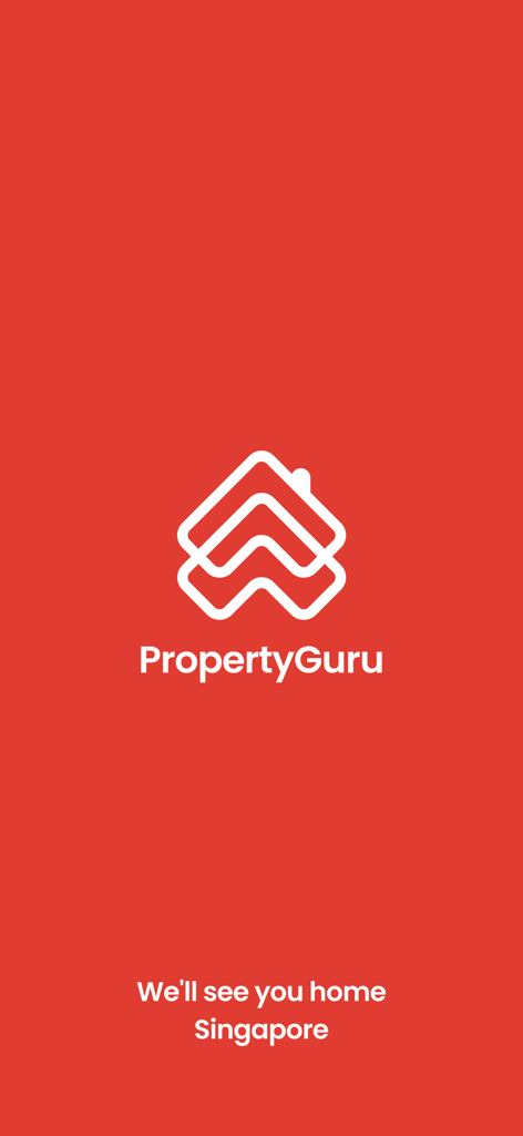 PropertyGuru Singapore - PropertyGuru Singapore app splash screen featuring the white logo and tagline on a red background