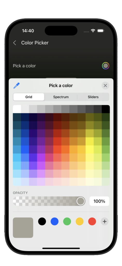 Shizuku Tool - Shizuku Tool color picker screen featuring a color grid and opacity controls