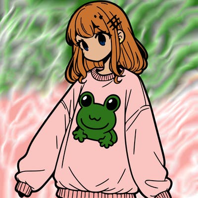 girl wearing frogging sweatshirt