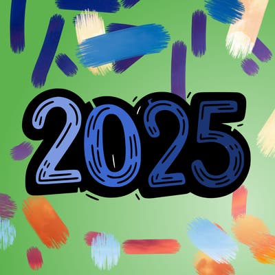 one line scrawled numbers sketch design “2025”