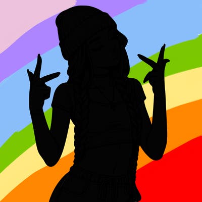 realistic teenage girl with braids and a beanie and crop top doing 🫶🏼