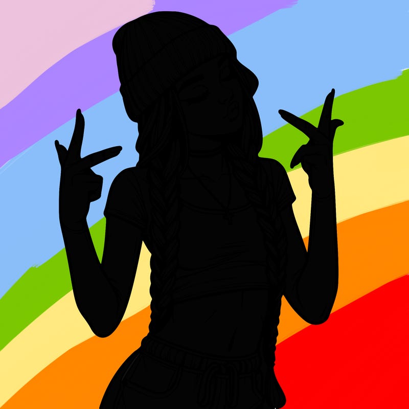 realistic teenage girl with braids and a beanie and crop top doing 🫶🏼