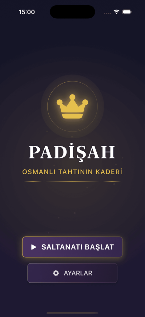 Tahtın Kaderi - Pantalla del menú principal del juego de estrategia Tahtin Kaderi con una corona dorada y el título otomano