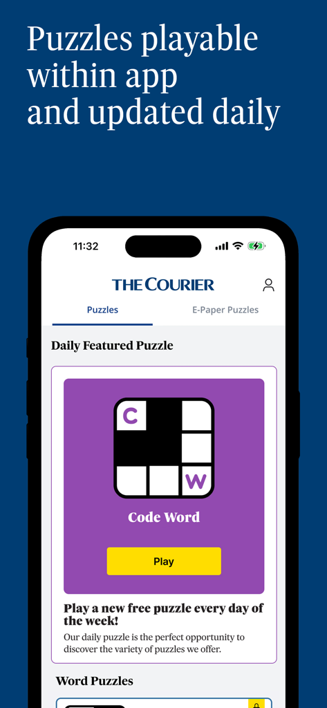 The Courier - Scotland News - The Courier app showing daily puzzles including a code word game