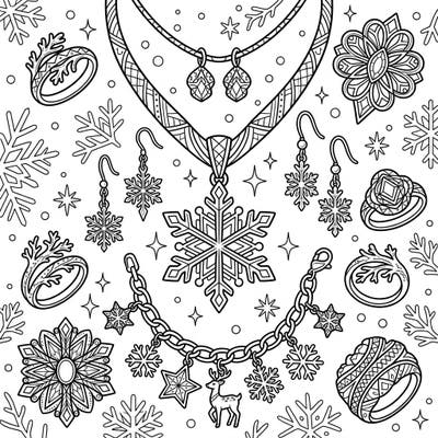 Unleash your creativity with this dazzling coloring page featuring exquisite silver jewelry adorned with winter wonderland designs. From intricate snowflake pendants to charming reindeer charms, this template invites you to add a touch of sparkle to the frosty season.