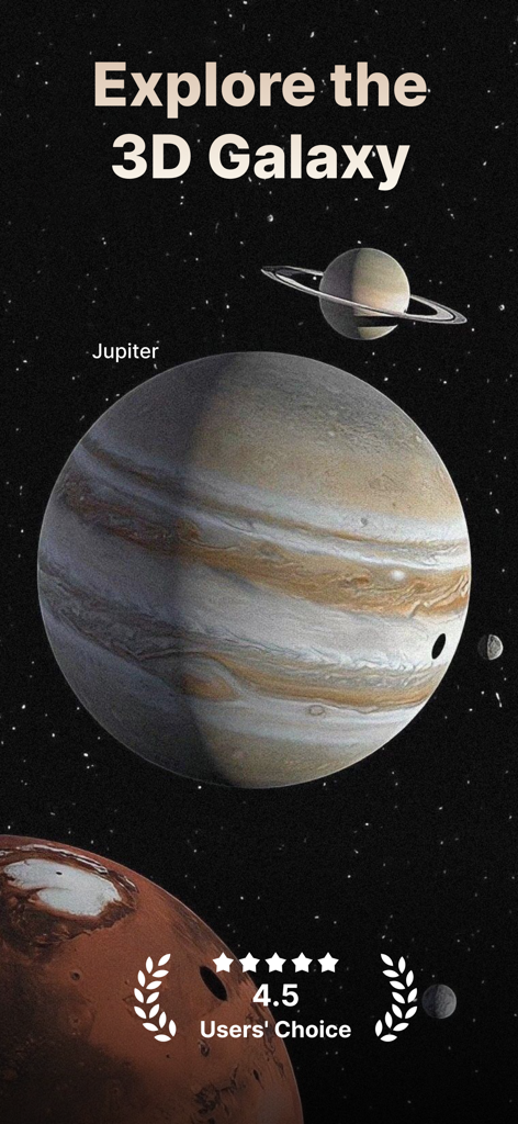 Star Tracker - Night Sky Map - Vista 3D de los planetas Júpiter y Saturno en la aplicación de mapa del cielo nocturno Star Tracker