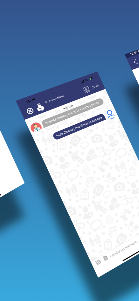 Una pantalla de móvil que muestra un chat médico en español entre un paciente y un doctor en la aplicación Alerta Médica.