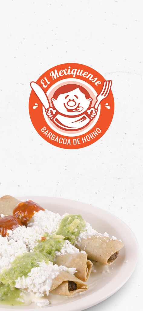 El Mexiquense - El Mexiquense logo above a plate of traditional Mexican rolled tacos with green and red salsa