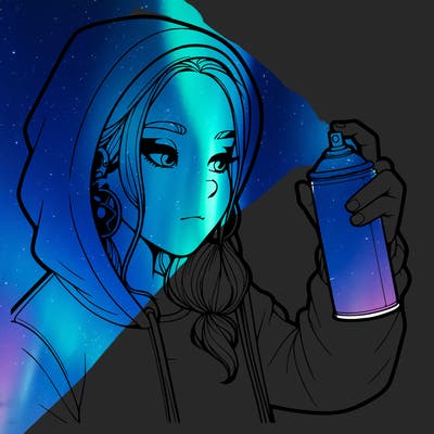 a realistic girl, spray painting