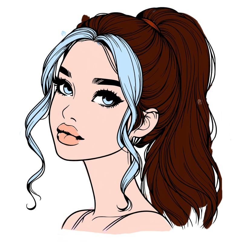 realistic girl with a ponytail on her hair and lips