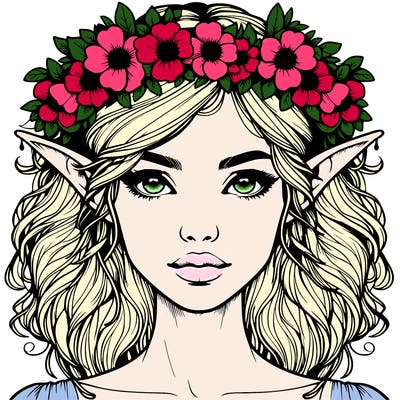 realistic female elf with flower crown