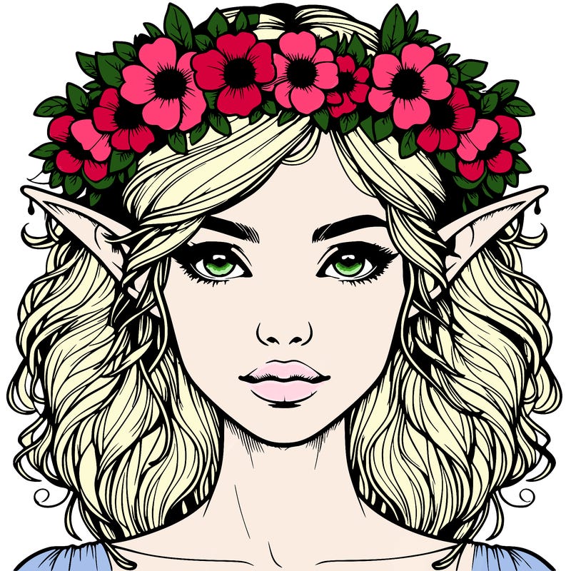 realistic female elf with flower crown