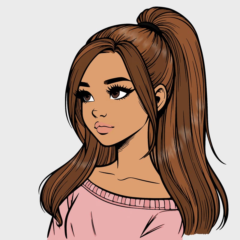 realistic girl with a high ponytail
